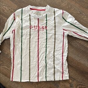 GUESS Kids White Long Sleeve with Red and Green Stripes